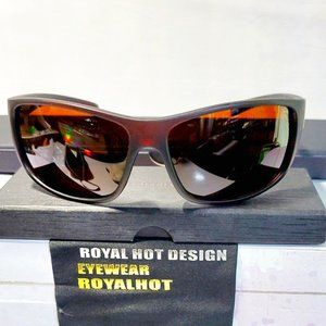 Unisex Polarized Sunglasses Black Satin Finish 100%UV Wrap Amber Lens 63mm